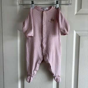 Magnolia Baby One Piece Pink Mini Heart Pony Floral Rose Embroidery Footie 6M